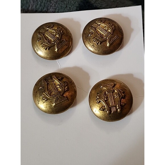 Vintage Brass Military Band Buttons Lot (4) – Lyre Harp Musician Insignia - Picture 2 of 9